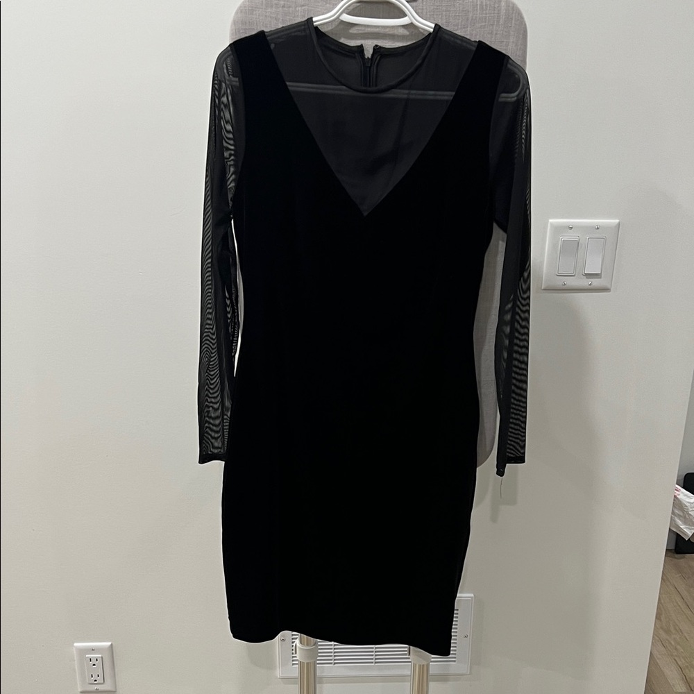 Mango Black Dress with Sheer Sleeves